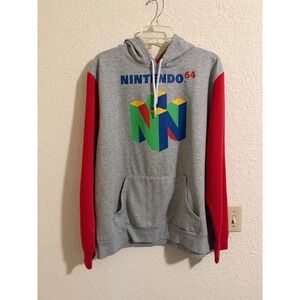 Nintendo 64 Hoodie Mens XXL Gray Red Colorblock Graphic Sweatshirt Retro Gaming‎